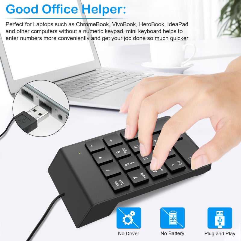 NOOX USB Numeric Keypad Numpad Portable Slim Mini 10 Key Number Pad Keyboard for Laptop Desktop Computer PC, Compatible with ChromeBook Surface Notebook, Tax Accountant Calculate Office Travel & Home - Image 2